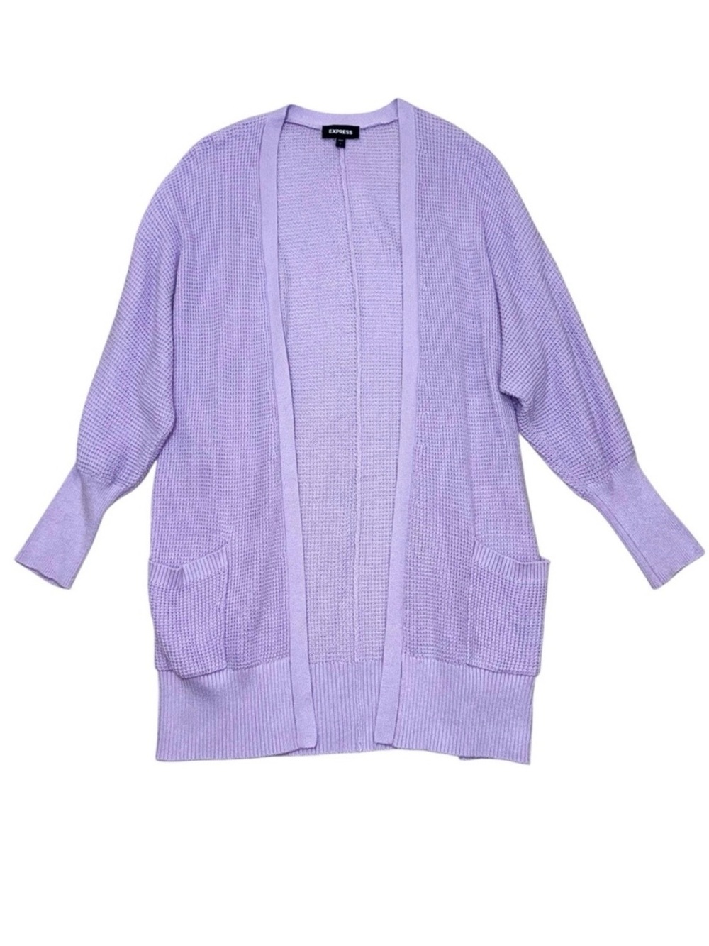 EXPRESS Waffle Knit Sweater Cardigan Lilac Purple Long Duster with Pockets Large